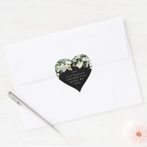 Black SnowberryEucalyptus Christmas Address Heart Sticker