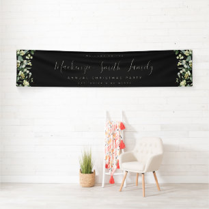 Black Snowberry+Eucalyptus Christmas Holiday Party Banner