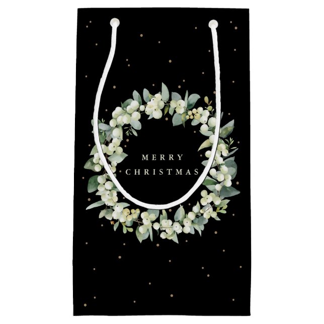 Black Snowberry+Eucalyptus Christmas/Holiday Small Gift Bag (Front)