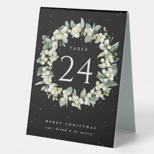 Black Snowberry+Eucalyptus Christmas Table Number Tent