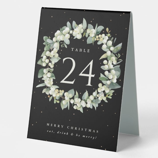 Black Snowberry+Eucalyptus Christmas Table Number Tent (Front)