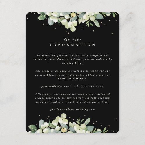 Black SnowberryEucalyptus Edged Wedding Details Enclosure Card