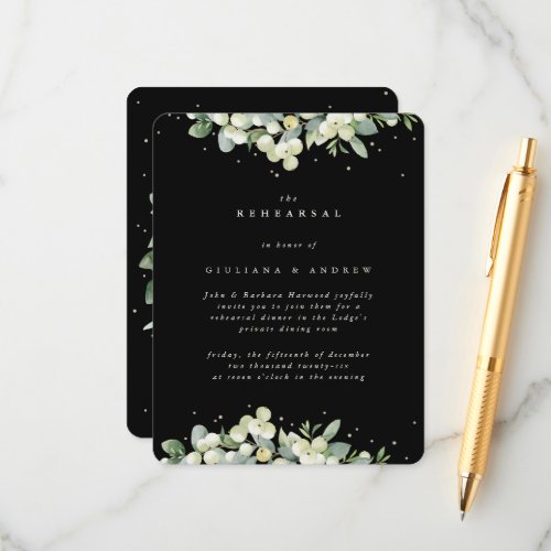 Black SnowberryEucalyptus Edged Wedding Rehearsal Enclosure Card