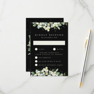 Black Snowberry+Eucalyptus Edged Wedding RSVP Card