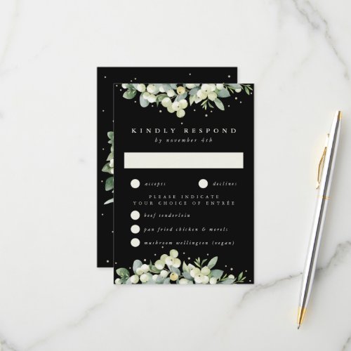 Black SnowberryEucalyptus Edged Wedding RSVP Card