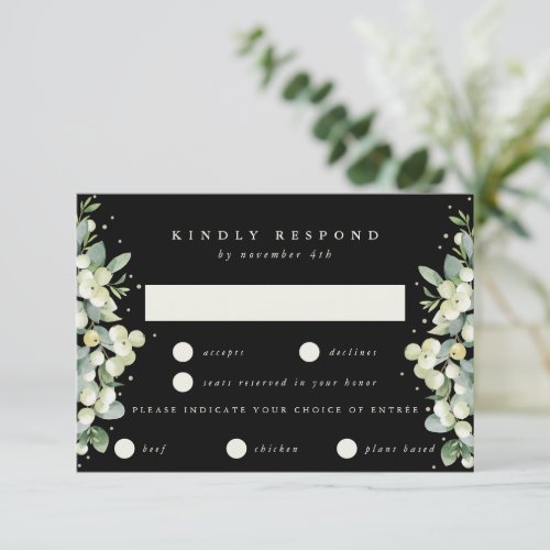 Black SnowberryEucalyptus Edged Wedding RSVP Card