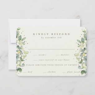 Black Snowberry+Eucalyptus Edged Wedding RSVP Card