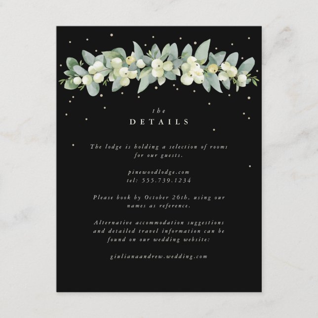 Black Snowberry+Eucalyptus Garland Wedding Details Enclosure Card (Front)