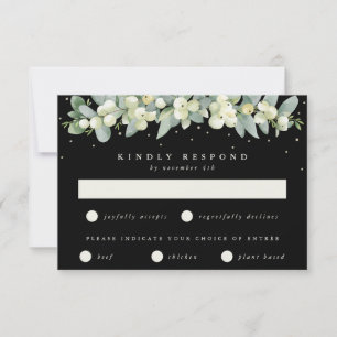 Black Snowberry+Eucalyptus Garland Wedding RSVP Card