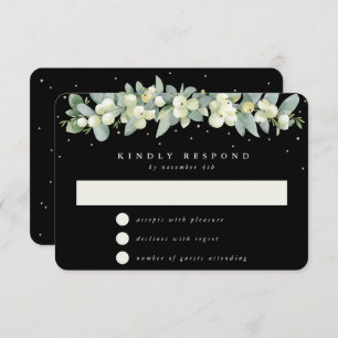 Black Snowberry+Eucalyptus Garland Wedding RSVP Card