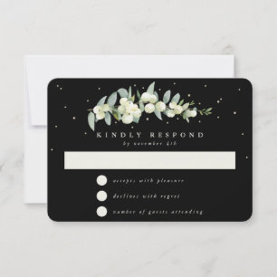 Black Snowberry+Eucalyptus Garland Wedding RSVP Card