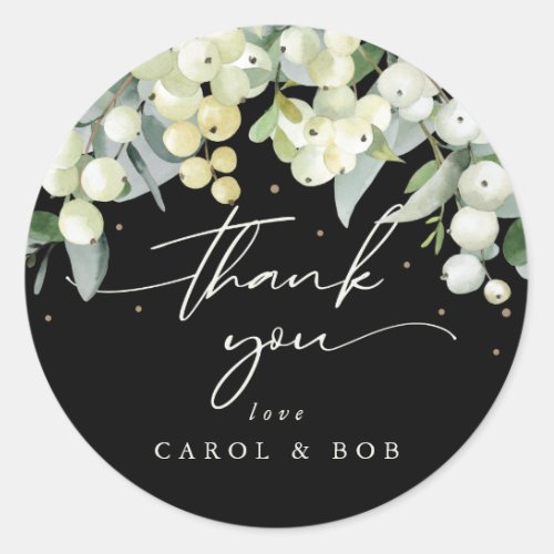 Black SnowberryEucalyptus Holiday Thank You Classic Round Sticker