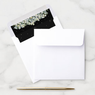 Black Snowberry+Eucalyptus Square (5.25" cards) Envelope Liner