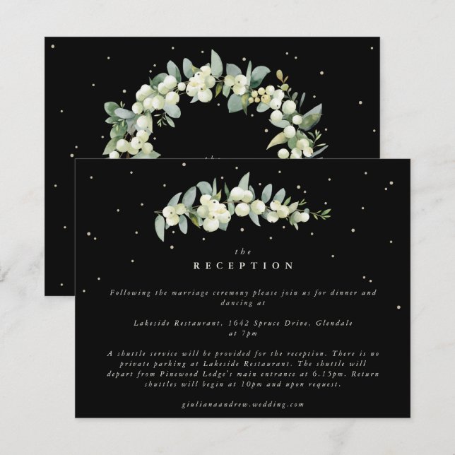 Black Snowberry+Eucalyptus Stem Wedding Reception Enclosure Card (Front/Back)