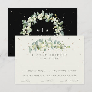Black Snowberry+Eucalyptus Stem Wedding RSVP Card