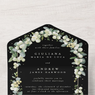 Black Snowberry + Eucalyptus Wedding All In One Invitation