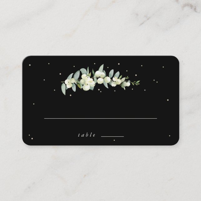 Black Snowberry + Eucalyptus Wedding Flat Place Card (Front)
