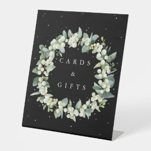 Black Snowberry+Eucalyptus Wedding Gifts + Cards Pedestal Sign