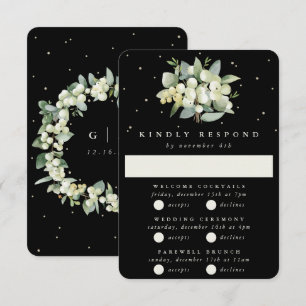 Black Snowberry+Eucalyptus Wedding Multi-Event RSVP Card