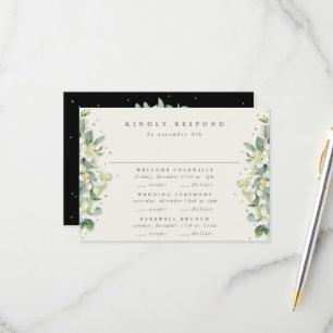 Black Snowberry+Eucalyptus Wedding Multi-Event RSVP Card