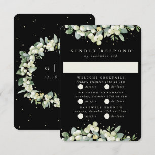 Black Snowberry+Eucalyptus Wedding Multi-Event RSVP Card