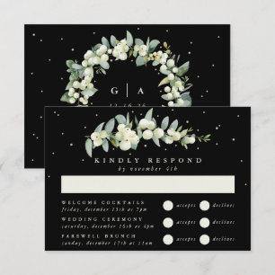 Black Snowberry+Eucalyptus Wedding Multi-Event RSVP Card