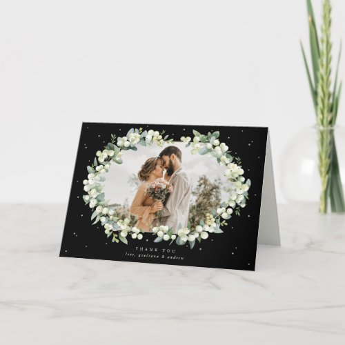 Black SnowberryEucalyptus Wedding Photo Thank You Card