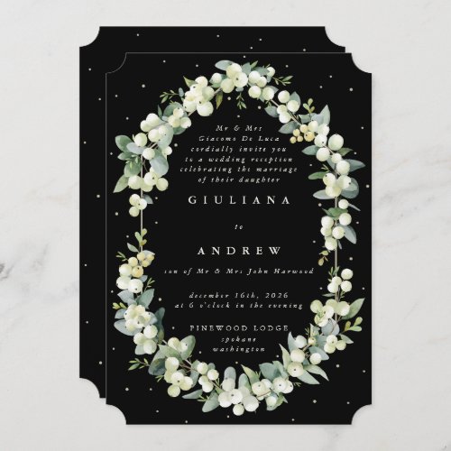 Black SnowberryEucalyptus Wedding Reception Only Invitation