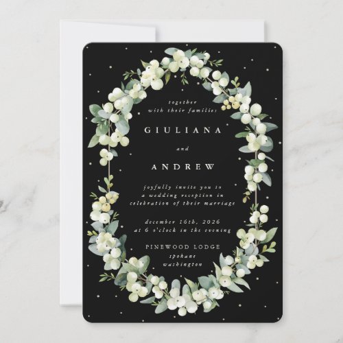 Black SnowberryEucalyptus Wedding Reception Only Invitation