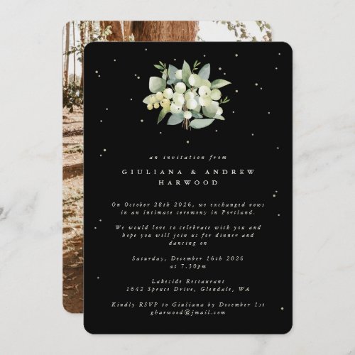 Black SnowberryEucalyptus Wedding Reception Photo Invitation