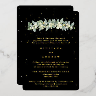 Black Snowberry+Eucalyptus Wedding Rehearsal Foil Invitation