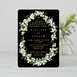 Black Snowberry+Eucalyptus Wedding Rehearsal Foil Invitation