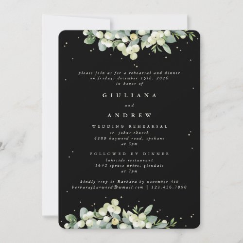 Black SnowberryEucalyptus Wedding Rehearsal Invitation