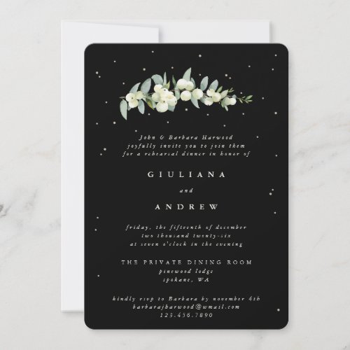 Black SnowberryEucalyptus Wedding Rehearsal Invitation