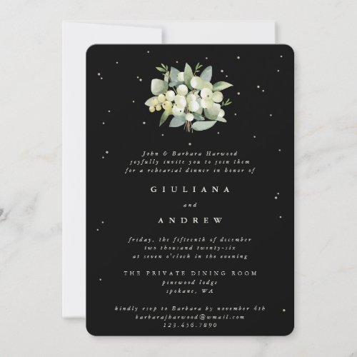 Black SnowberryEucalyptus Wedding Rehearsal Invitation