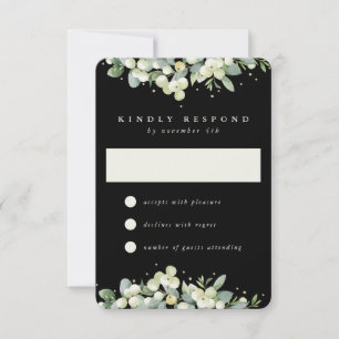 Black Snowberry+Eucalyptus Wedding RSVP Card
