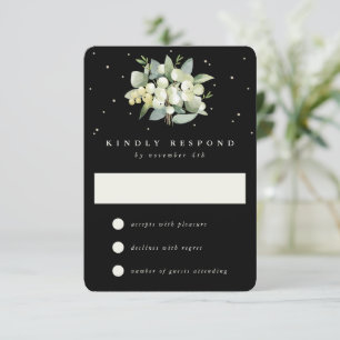 Black Snowberry+Eucalyptus Wedding RSVP Card