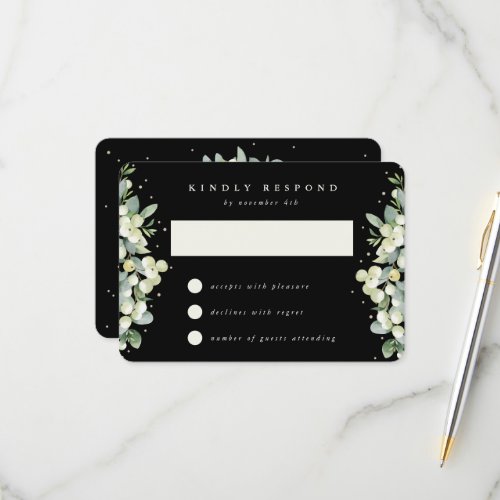 Black SnowberryEucalyptus Wedding RSVP Card