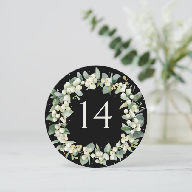 Black Snowberry + Eucalyptus Wedding Table Number (Standing Front)