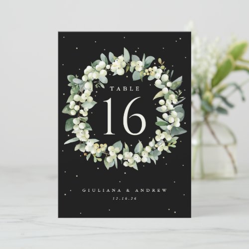 Black Snowberry  Eucalyptus Wedding Table Number