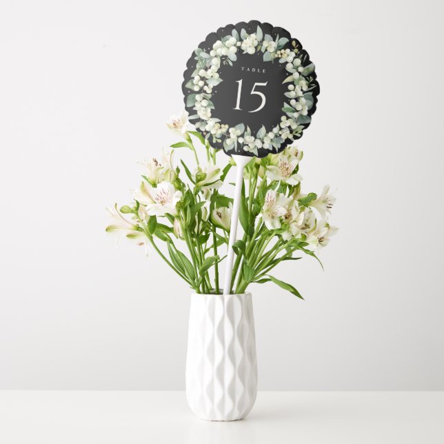 Black Snowberry + Eucalyptus Wedding Table Number Balloon (Vase)