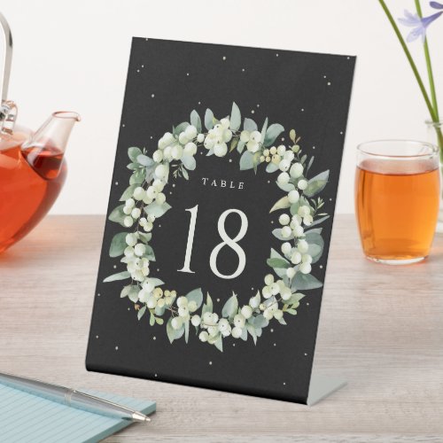 Black Snowberry  Eucalyptus Wedding Table Number Pedestal Sign