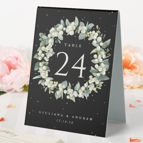 Black Snowberry  Eucalyptus Wedding Table Number Table Tent Sign