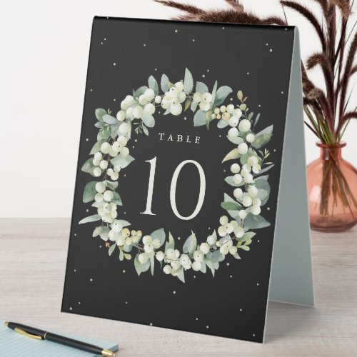 Black Snowberry  Eucalyptus Wedding Table Number Table Tent Sign