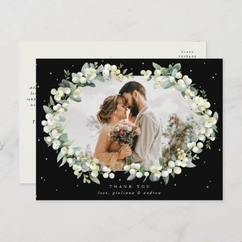 Black SnowberryEucalyptus Wedding Thank You Photo Postcard