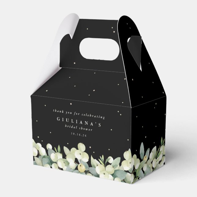 Black Snowberry+Eucalyptus Winter Bridal Shower Favor Boxes (Front Side)