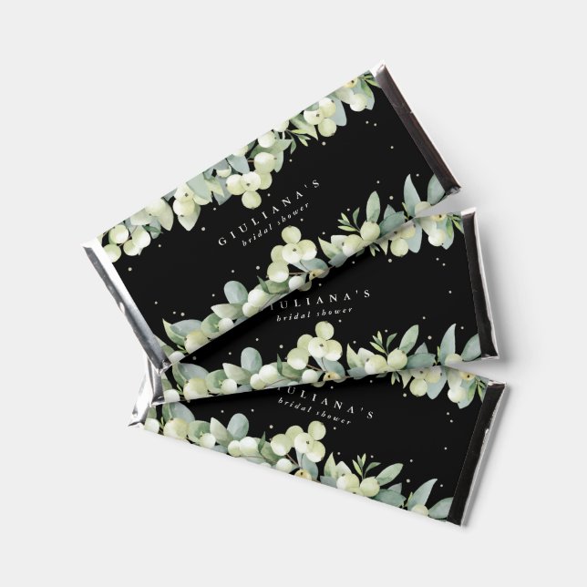 Black Snowberry+Eucalyptus Winter Bridal Shower Hershey Bar Favors (Front)
