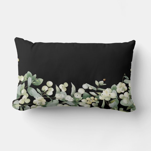 Black Snowberry + Eucalyptus Winter/Christmas Lumbar Pillow (Front)