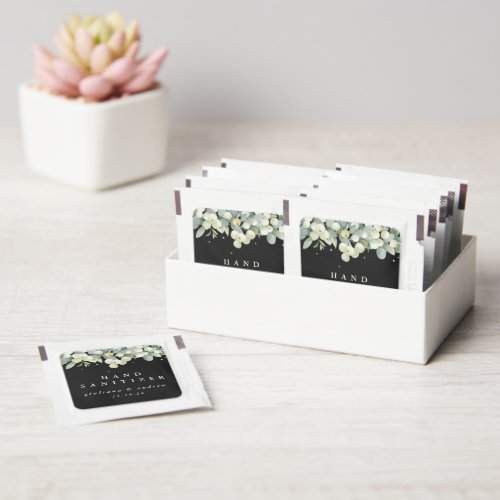 Black SnowberryEucalyptus Winter Wedding Favor Hand Sanitizer Packet