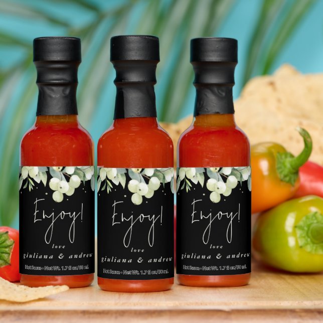 Black Snowberry+Eucalyptus Winter Wedding Favor Hot Sauces (Multi)
